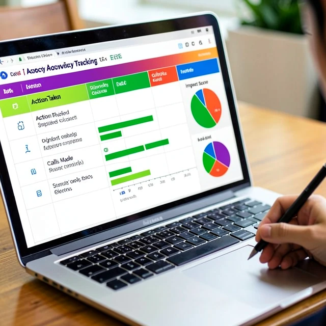 Laptop displaying an advocacy wins tracking spreadsheet