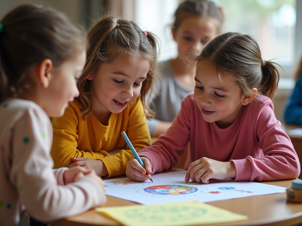 Students teaching younger children