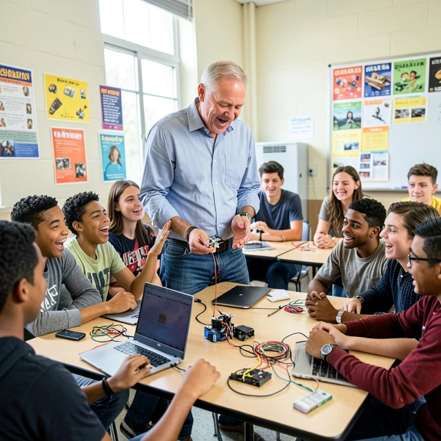 Engineer teaching an engaging STEM workshop to high school students