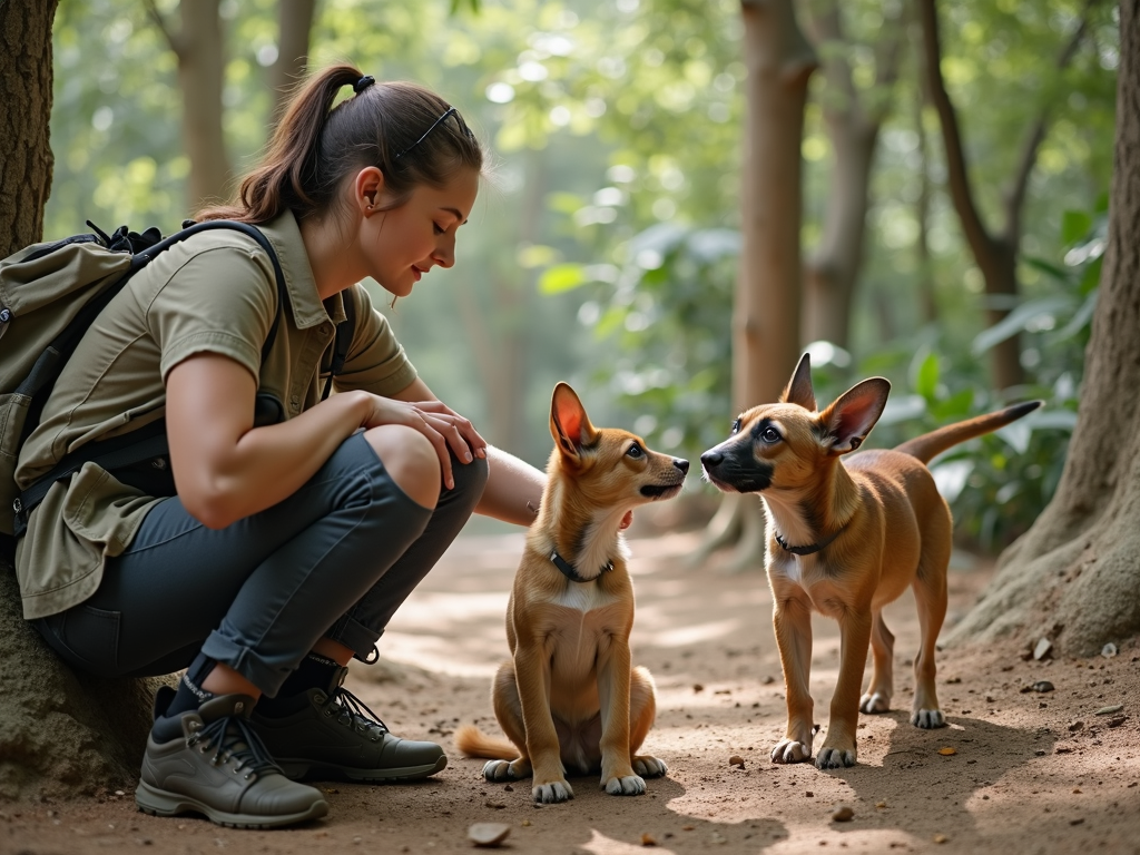Volunteer caring for animals at a wildlife sanctuary.