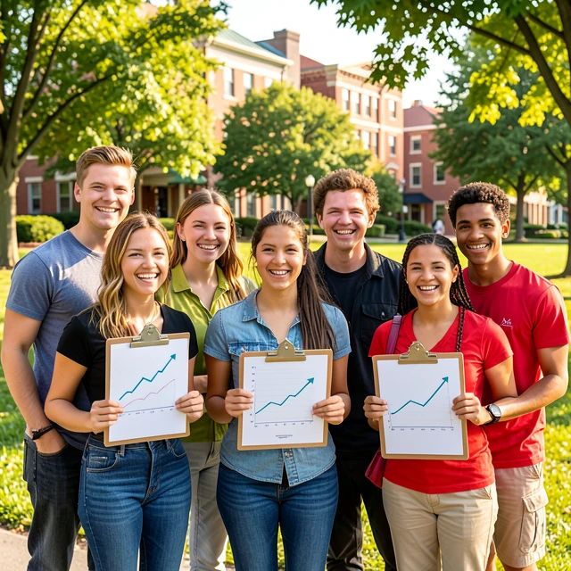Diverse young volunteers measuring success in a community project