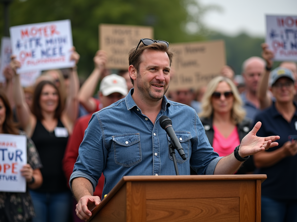 Volunteer speaking at a rally for a cause