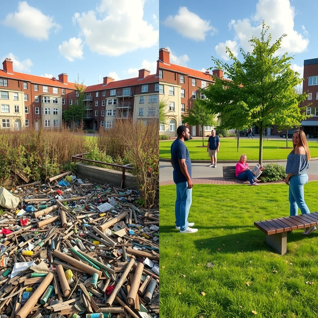 Before and after transformation of a community park through volunteer advocacy
