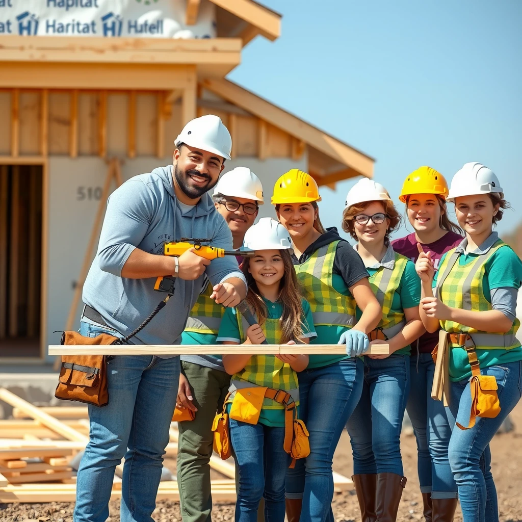 College students building a house with Habitat for Humanity