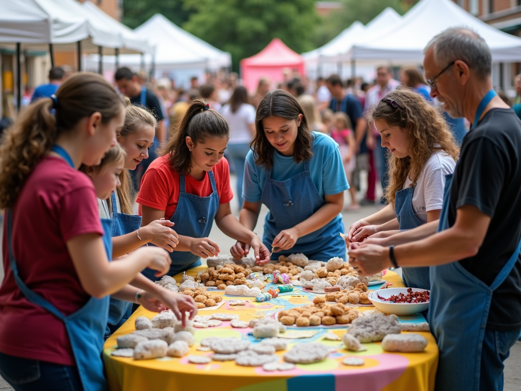 Volunteers organizing a school fair