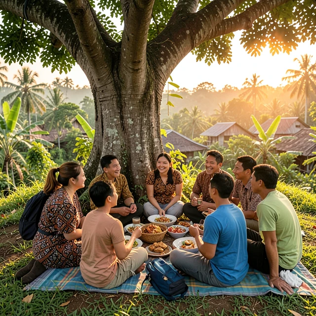 International volunteers connecting with local community members in a village setting