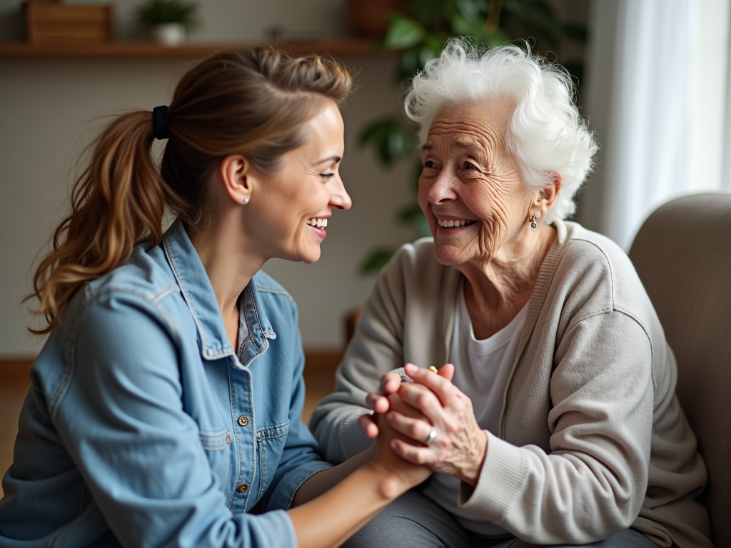 Volunteer comforting an elderly woman