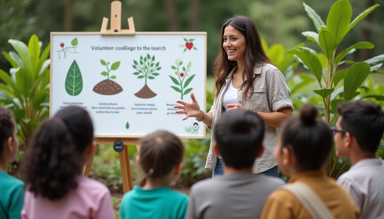 A volunteer leading a community workshop on environmental awareness.
