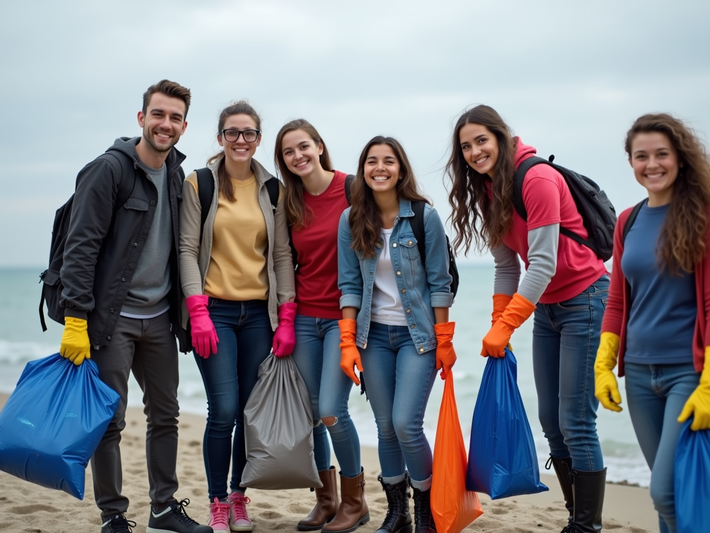 College students cleaning a beach as part of a volunteer project