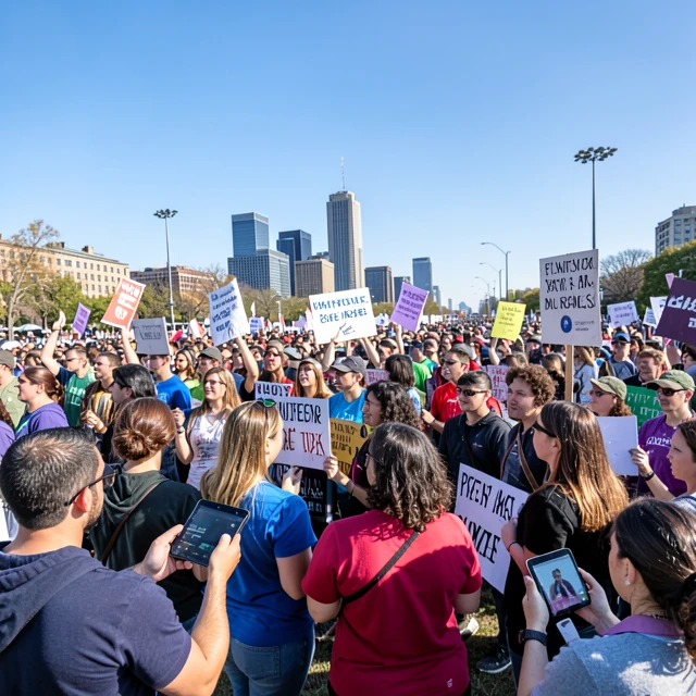 Volunteers at a tech-integrated advocacy rally