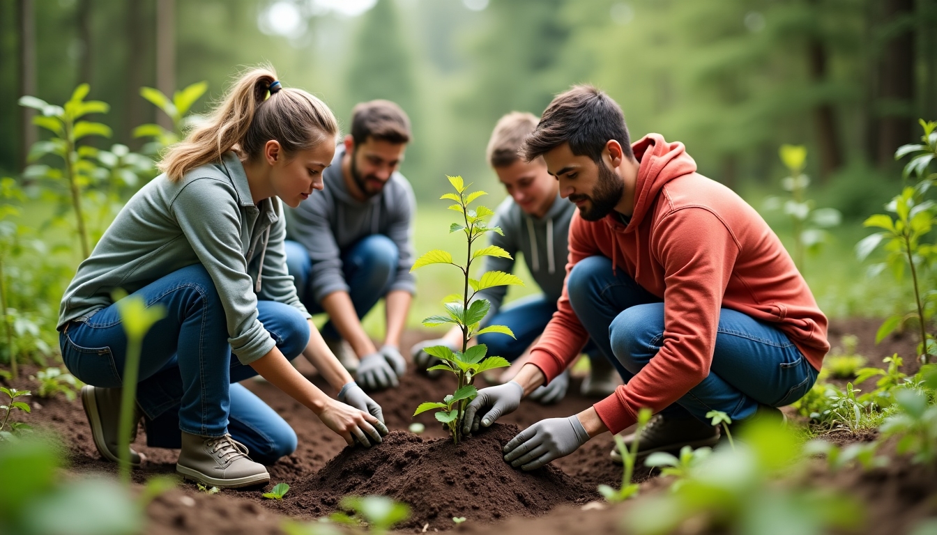 Student volunteers at an environmental conservation project.