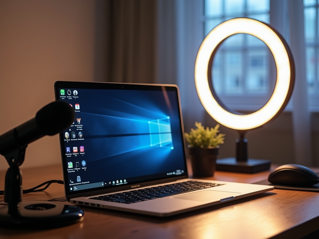 Virtual event tech setup on desk