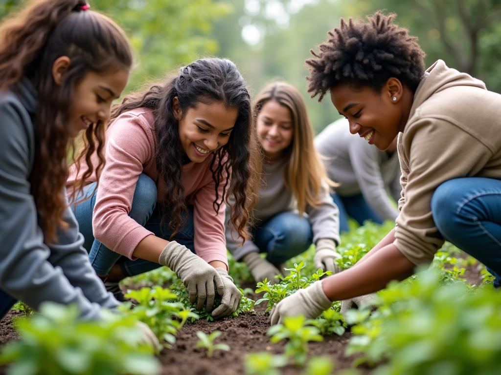 Community members and students collaborating on a garden project.