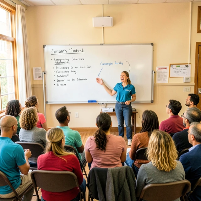 Campaign coordinator training volunteers for effective advocacy work