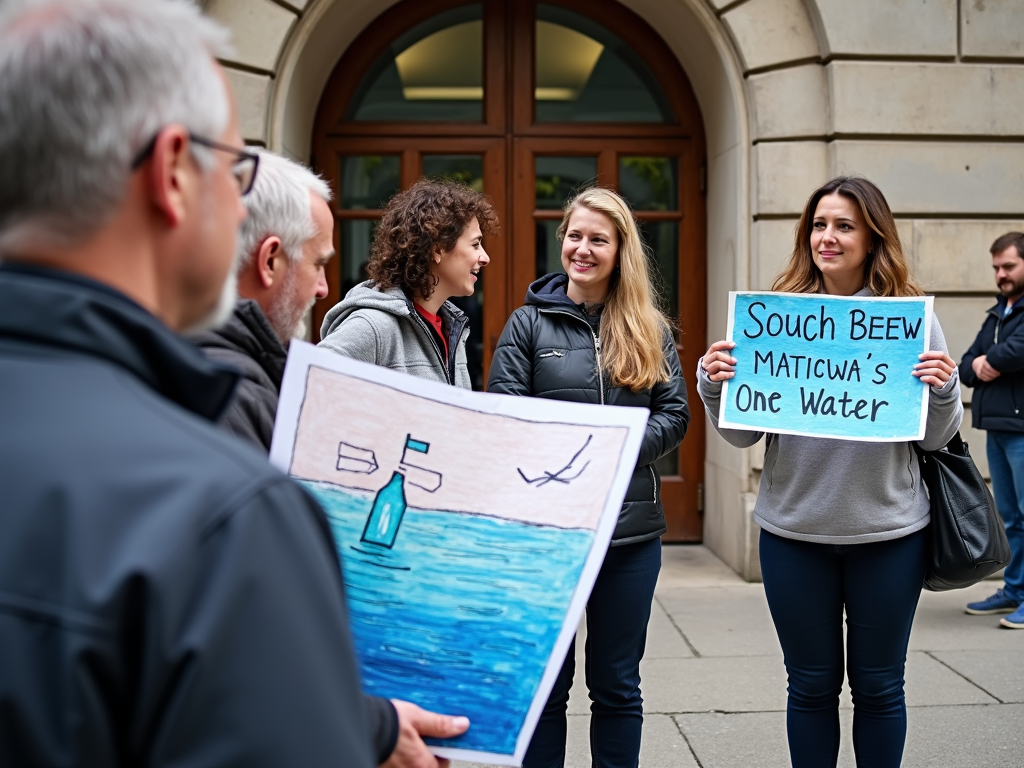 Volunteers advocating outside city hall