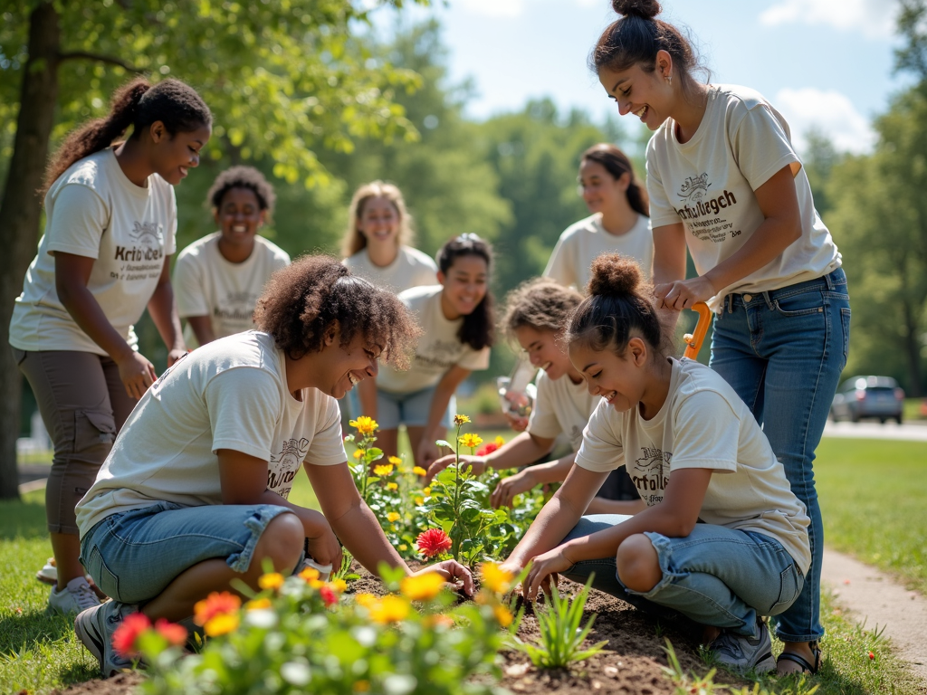 Volunteers cleaning and beautifying a community park.