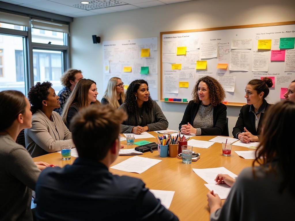 A volunteer workshop where people are learning advocacy tactics.