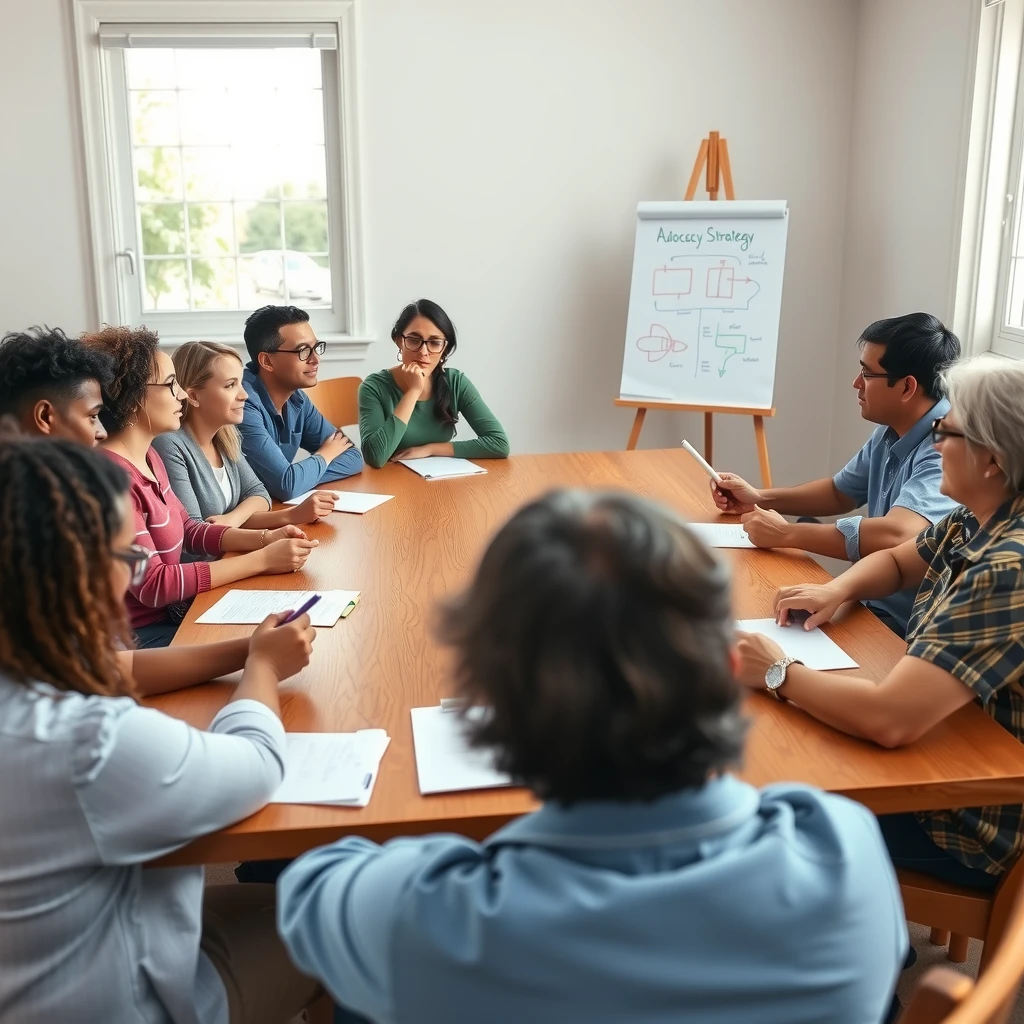 Diverse group of volunteers participating in an advocacy training workshop session
