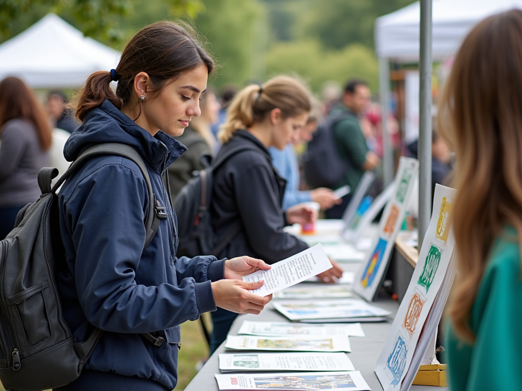 A student promoting sustainability at a community fair during service learning.