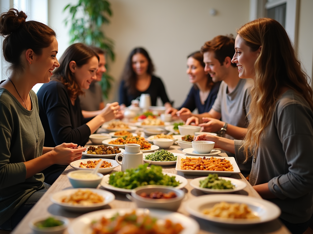 Volunteers enjoying a potluck