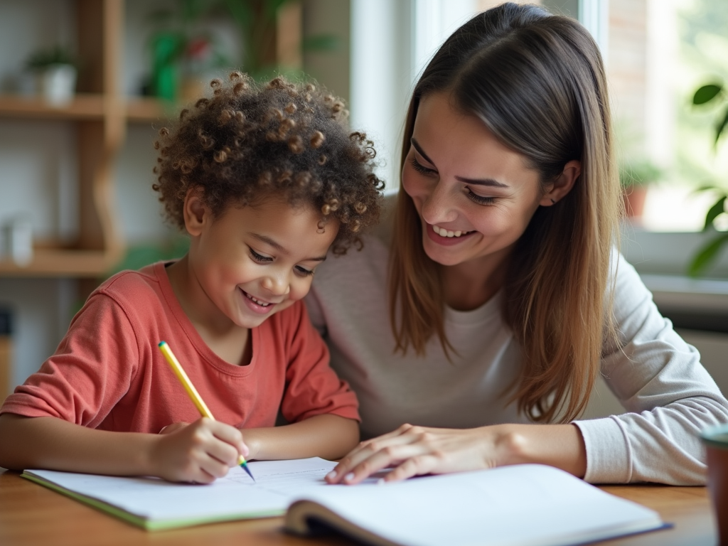College student tutoring a child
