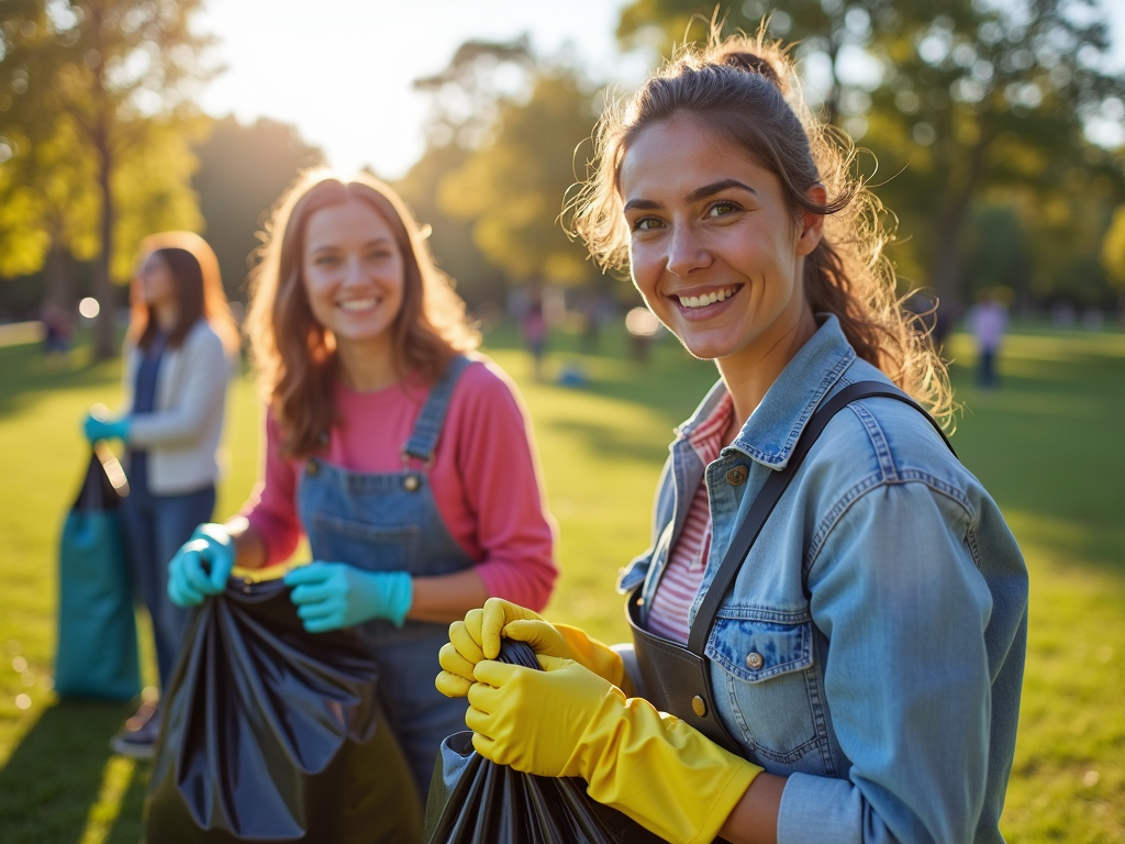 Volunteers cleaning a park