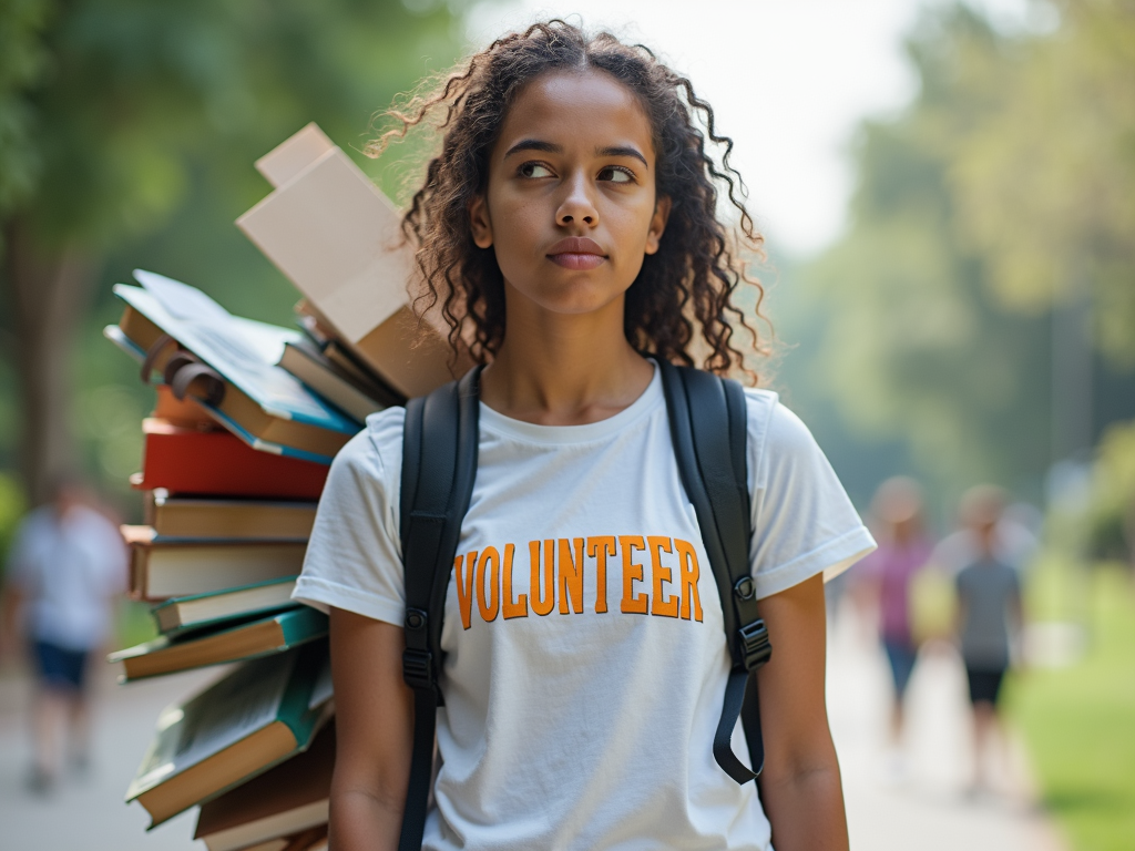 College student balancing studies and volunteering