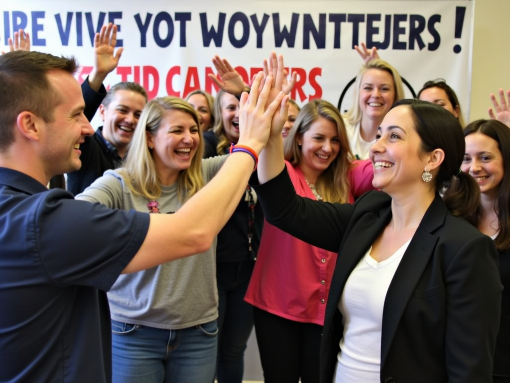 Volunteers celebrating advocacy success
