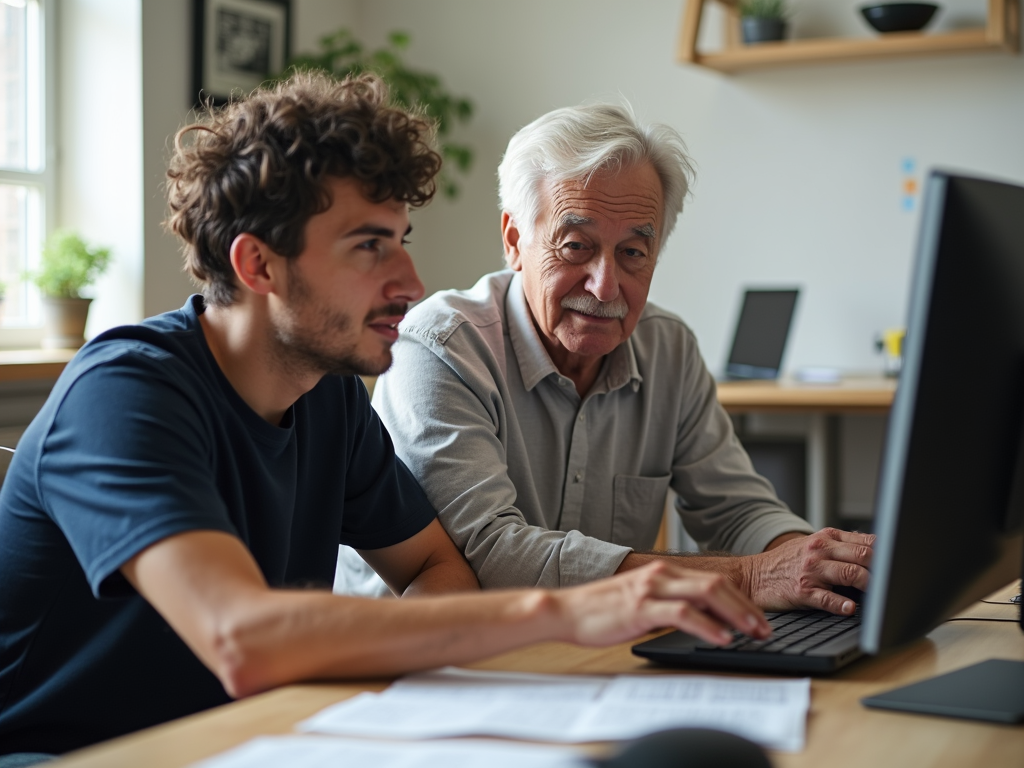 A service-learning project where a student teaches digital literacy skills to a senior citizen.