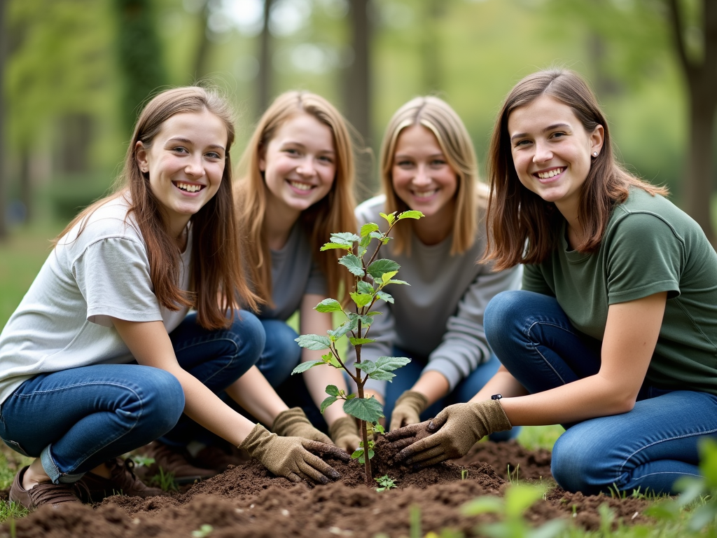 Teens planting trees in a community park