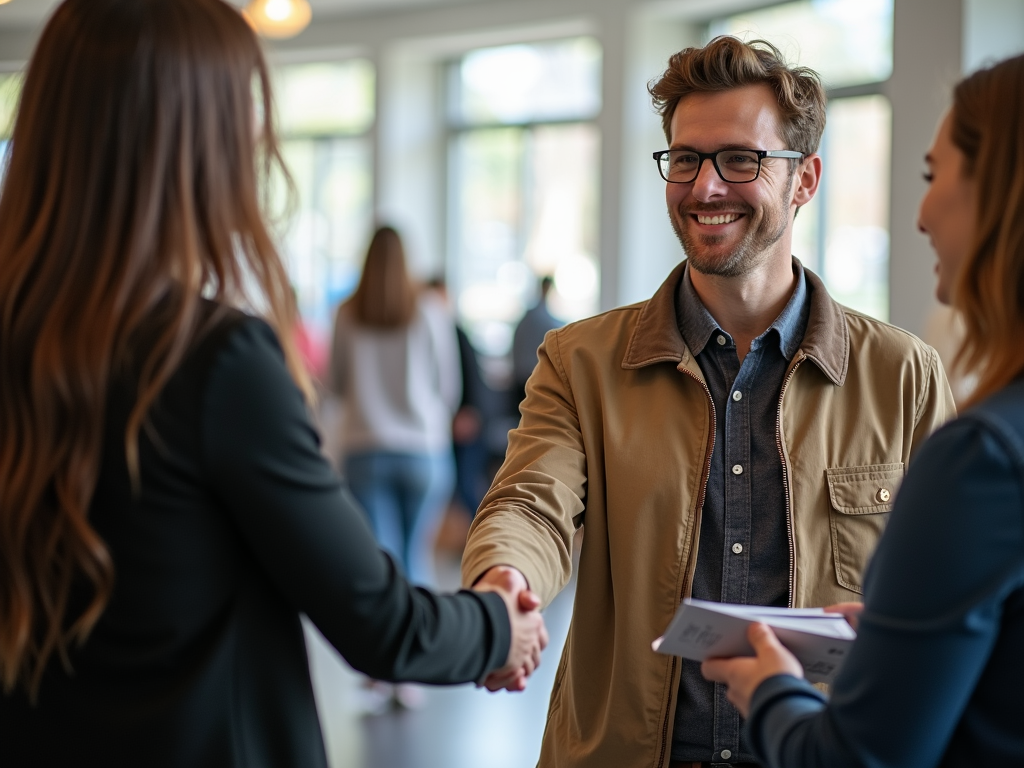 College student networking at a community service event