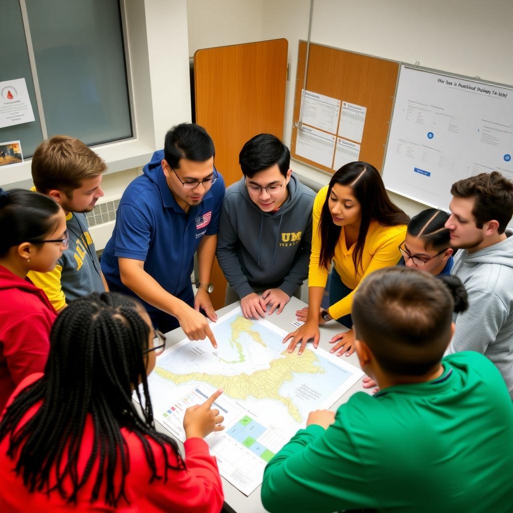 Students planning a civic engagement project together.