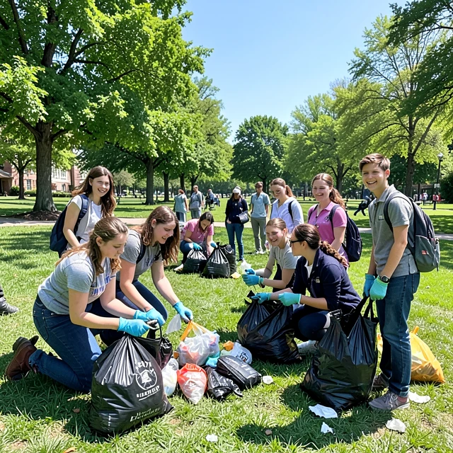 Students organizing a community service cleanup event
