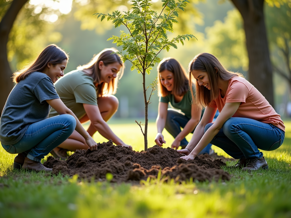 Volunteers planting trees in a park