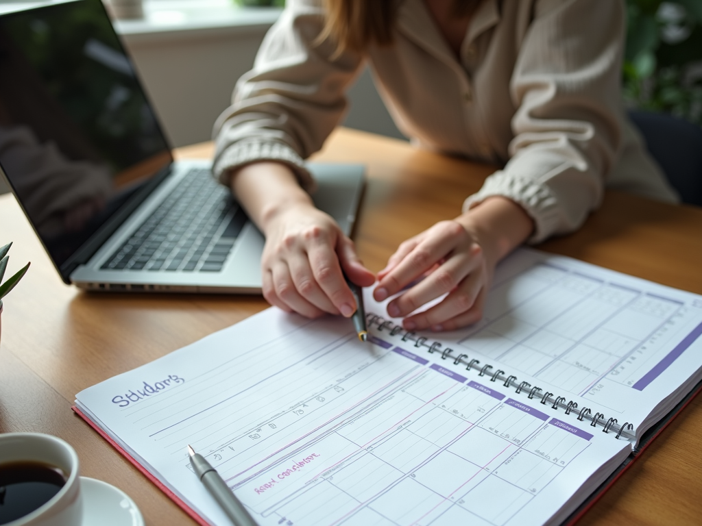 Student managing time with a planner and calendar