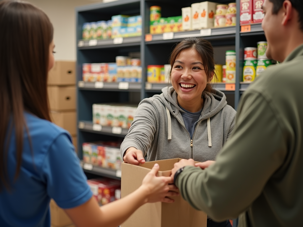 Volunteer distributing food at a food bank