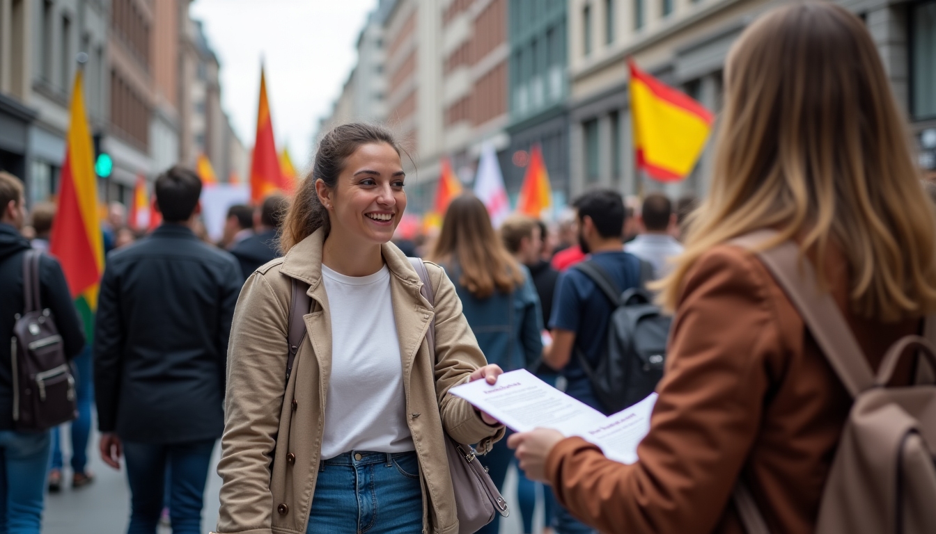 An advocacy volunteer handing out flyers during an event.