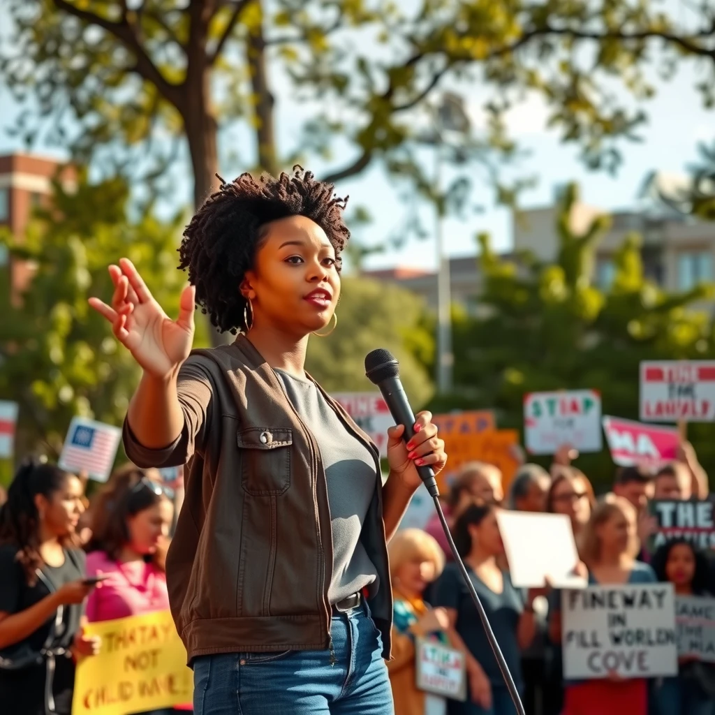 Advocate speaking passionately at a public rally