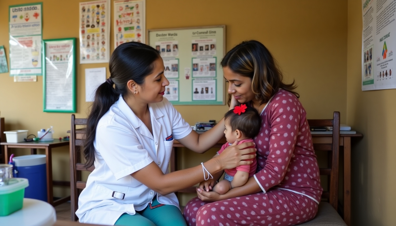 Volunteer nurse providing care in a rural clinic