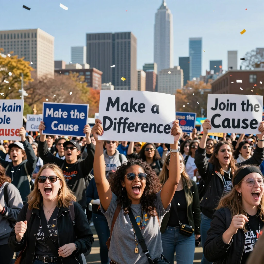 Crowd celebrating at an advocacy campaign rally