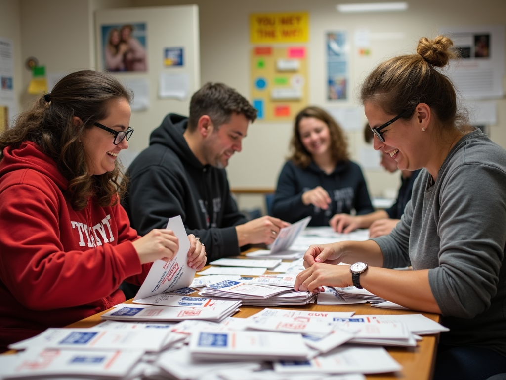 Volunteers preparing advocacy materials