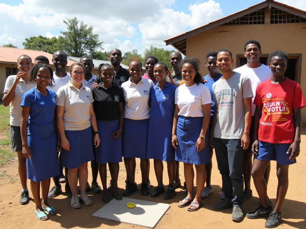 Volunteers and school staff celebrating project success.