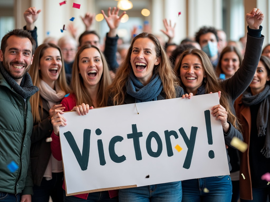 Advocates celebrating a campaign win.