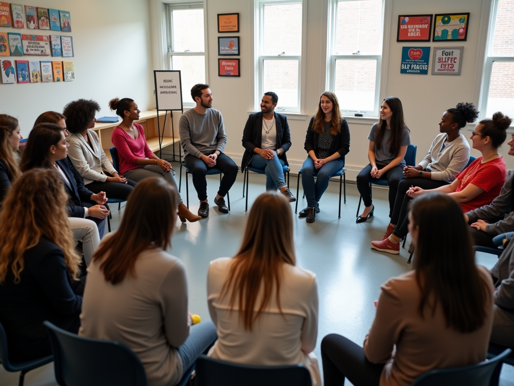 Volunteers participating in a training session for advocacy work