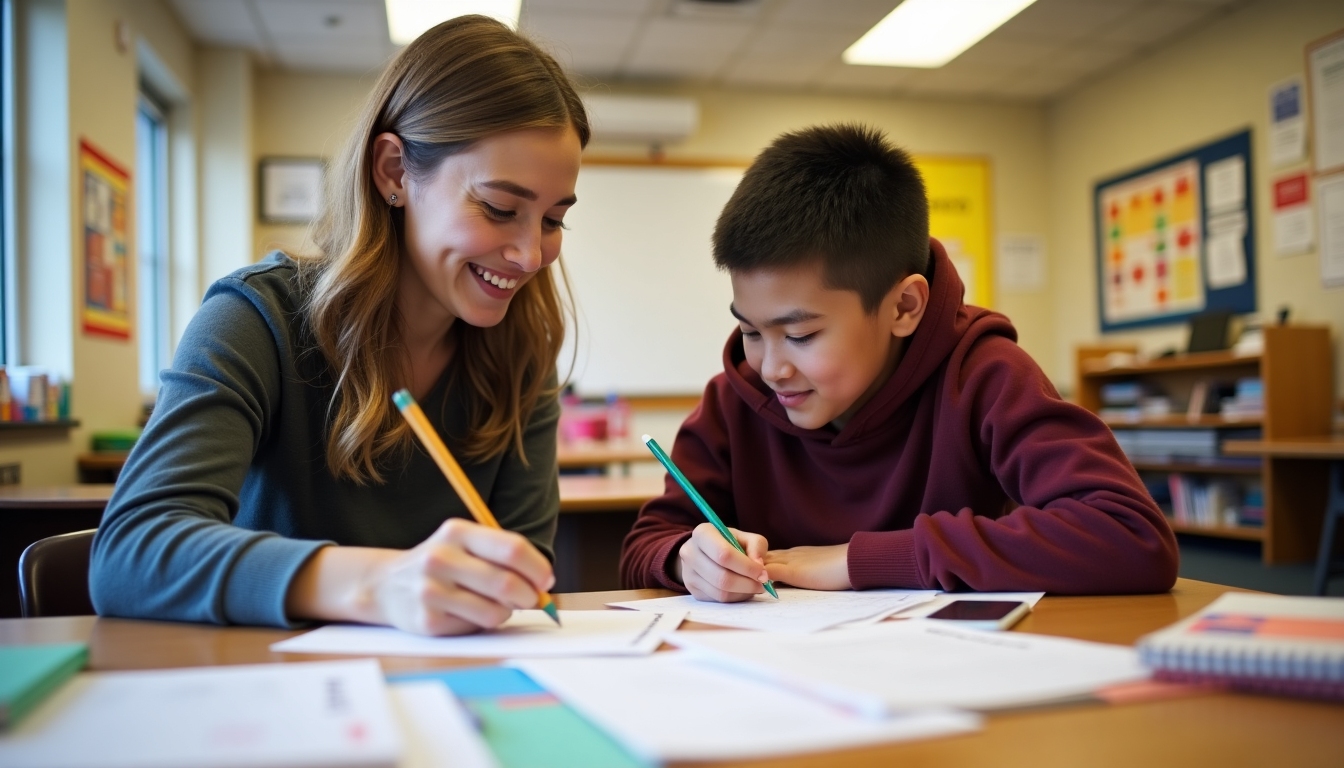 Volunteer tutor helping a student with math