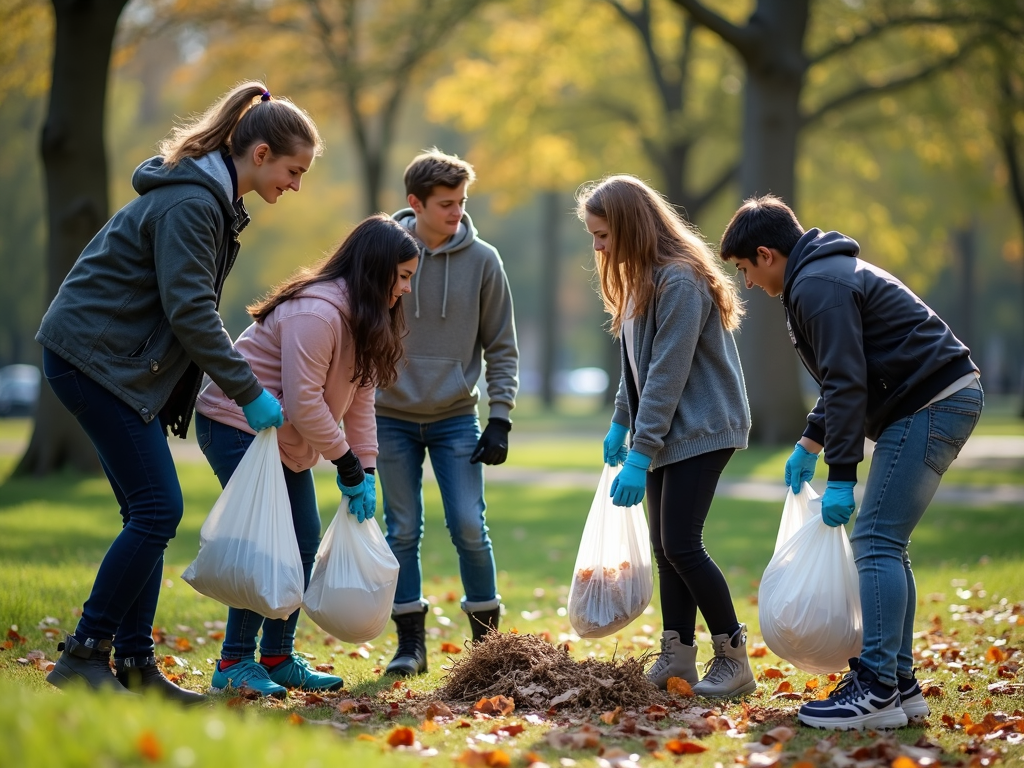 Students cleaning a park for a service learning project