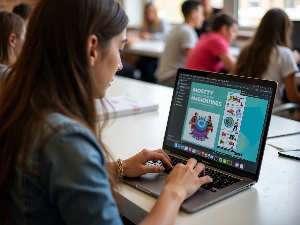 Volunteer designer creating school event materials.