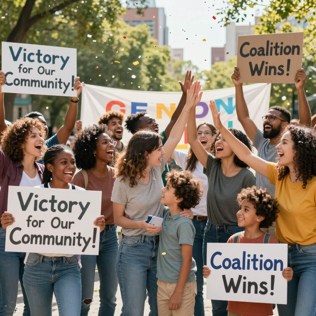 Advocates celebrating a major coalition victory