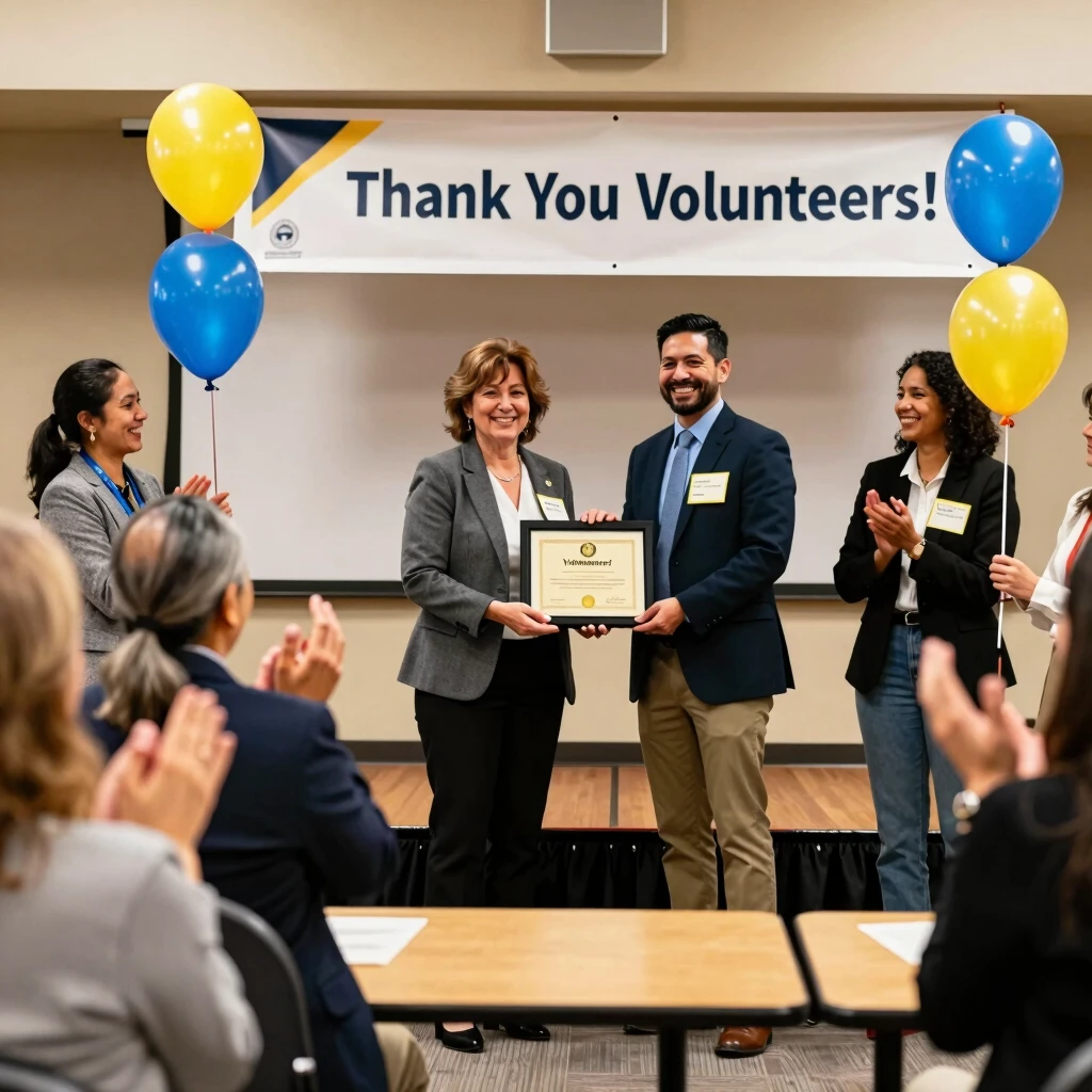 Volunteers celebrating at an appreciation awards ceremony