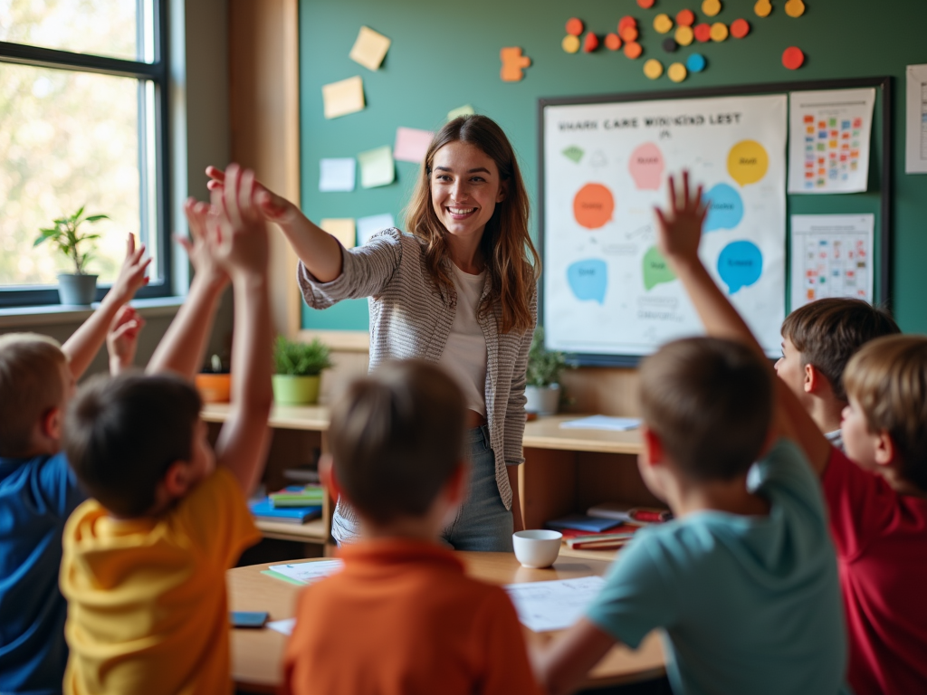 Volunteer teaching children